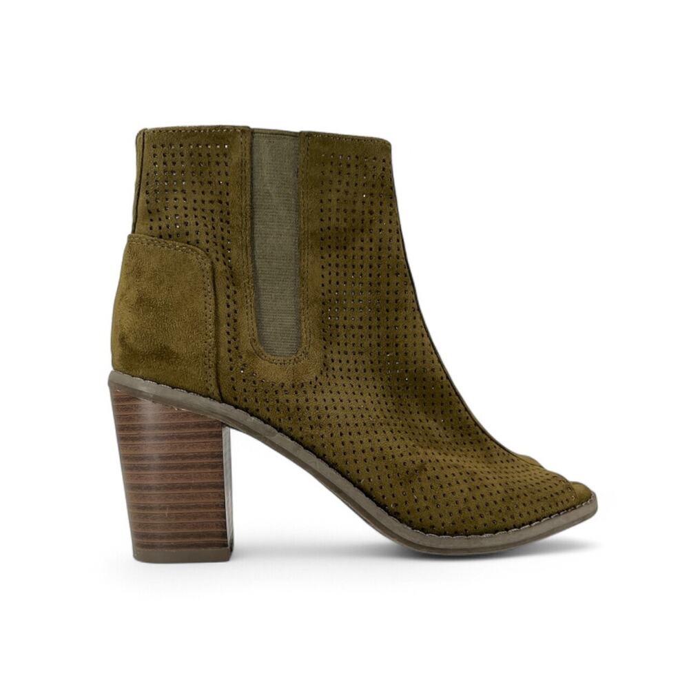 Dream Pairs Green Faux Suede Peep Toe Cut Out Block Heel Ankle Boots Size 6.5M